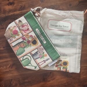💥NEW Vintage Gardening Canvas Zipper Pouch/Tea Towel Set